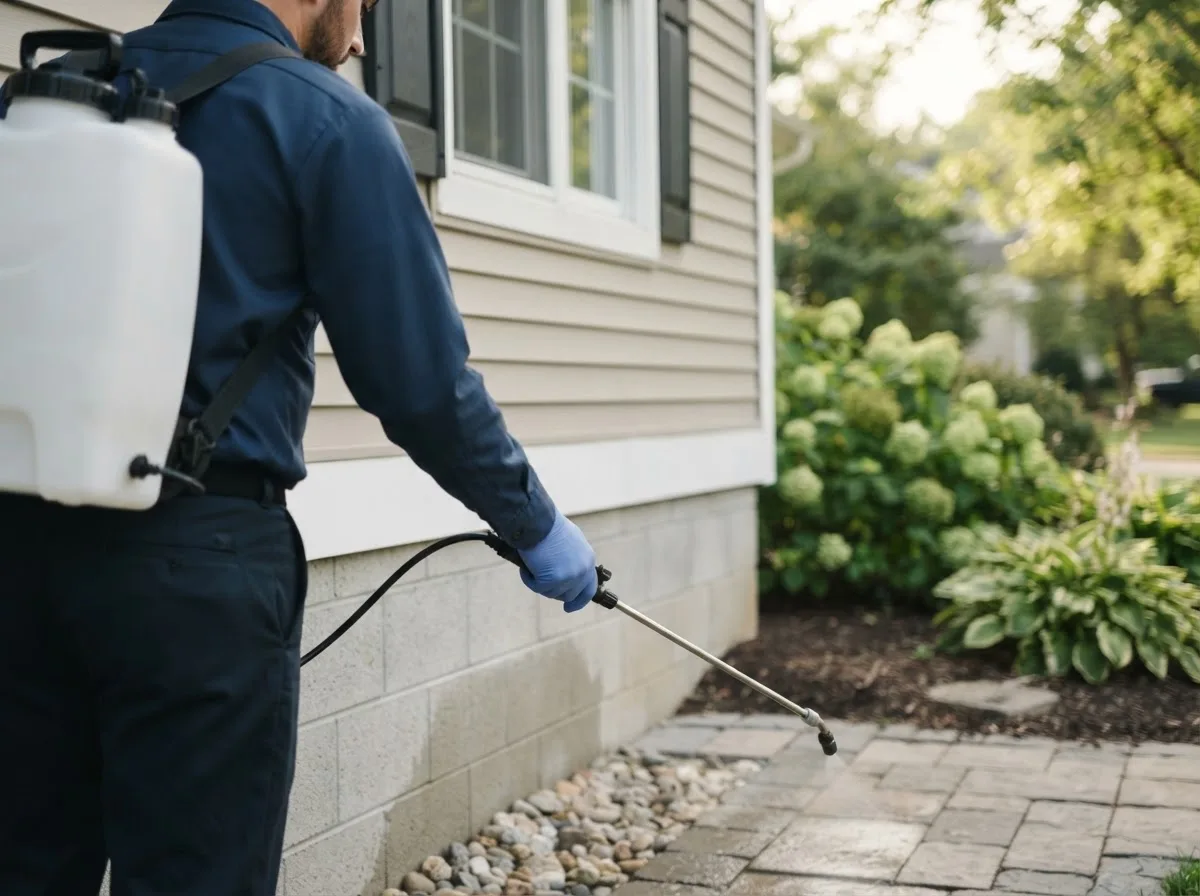 Pest control technician inspecting a home in Alexandria, IN